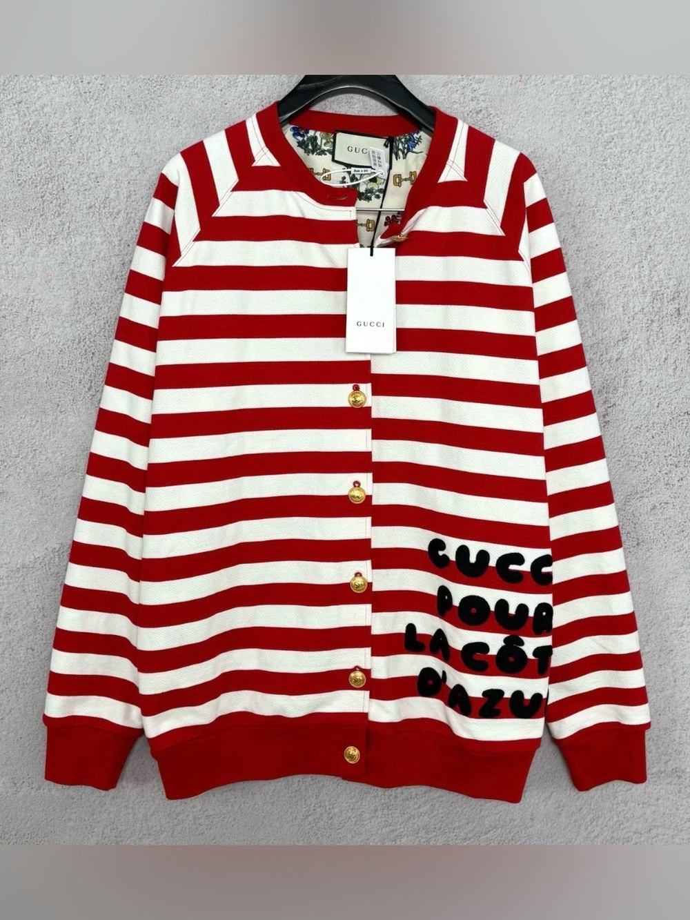 Gucci Red & White Striped  Button-Up Cardigan